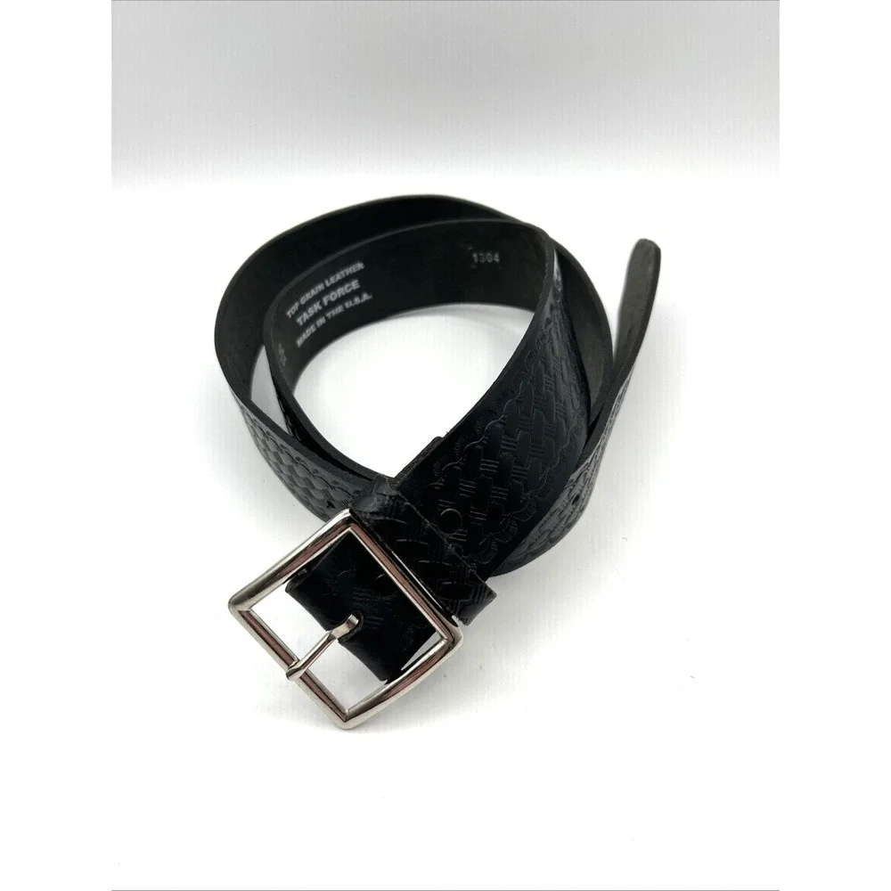 Task Force Belt Mens XL 42-44 Black Basketweave Top Grain‎ Leather USA 1304